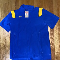 Nike Coach 1/4 Zip Pullover Top Short Sleeve Mens L Blue Yellow DJ5113