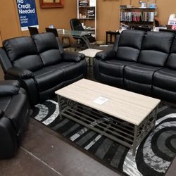 3pc black bonded leather sofa love and chair