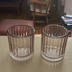 A Pair Of Ashland Pink Glass Votive Candle Holder 