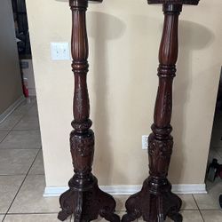 Vintage Pair of Ornate Mahogany Pedestals