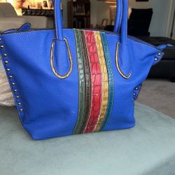 Stylish Vibrant Blue Tote With Stripe