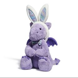 FAO Schwarz 12" Purple Dragon With Wearable Bunny Ears Stuffed Plush