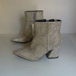 Silver Rhinestone Block Heel Ankle Boots size 8