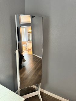 Full-Length Mirror with Jewelry Storage – White