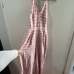 Halter Neckline Gingham Button Jumpsuit