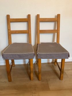 IKEA Solid Wood Dining Chairs + Cushions – Set of 2