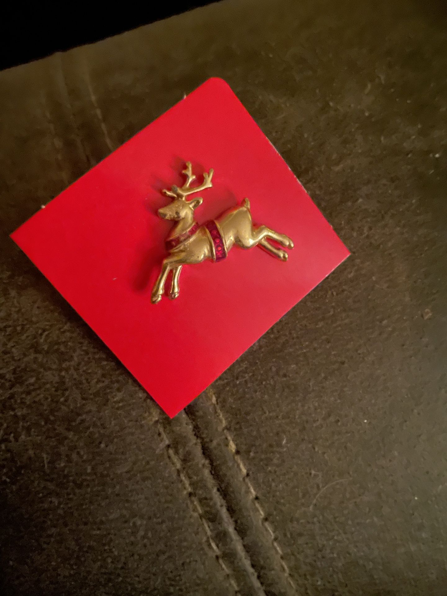 reindeer Brooch, Gold Tone With red Enamel-small but so cute $4.