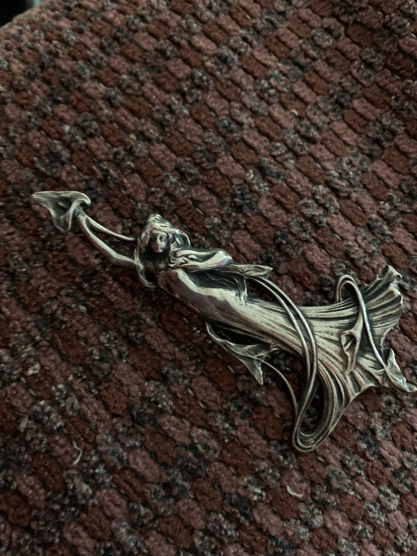Vintage Pewter Fairy Brooch/Pin Art Nouveau
