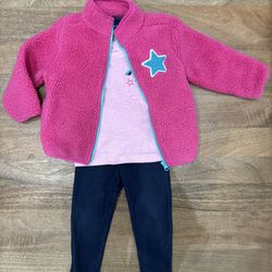 Size 2T Andy & Evan Toddler 3-Piece Sherpa Jacket, Leggings, and Tee Set