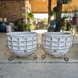 White Diamond Clay Pots, Planters, Plants. Talavera, Pottery $65 cada una