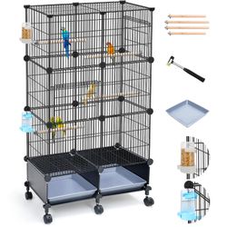 VISCOO Upgraded Encrypted 46-Inch Bird Cage, With Wooden Perches, Metal Parakeet Cage With Slide-Out Tray, Water Bottle&Feeder, Bird Cages For Parrot,