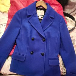 Banana Republic Italian Melton wool-blend peacoat in a cobalt blue color LIKE NEW SIZE S