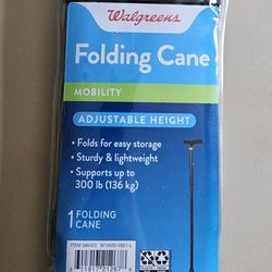 NEW Walgreens Folding Cane Adjustable Height, Lightweight, Supports Up To 300lbs