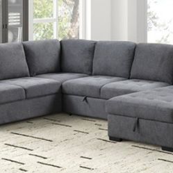 Brand New Grey Sectional Sofa Storage Sleeper 