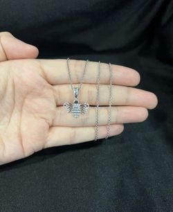 925 Sterling Silver Women's CZ Honey Bumble Bee Pendant & Rolo Chain