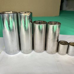 6 Craftsman 6pt Sockets 15/16”, 3/4” Deepwell, 13/16”, 1/2”, 14mm Mechanic Tools