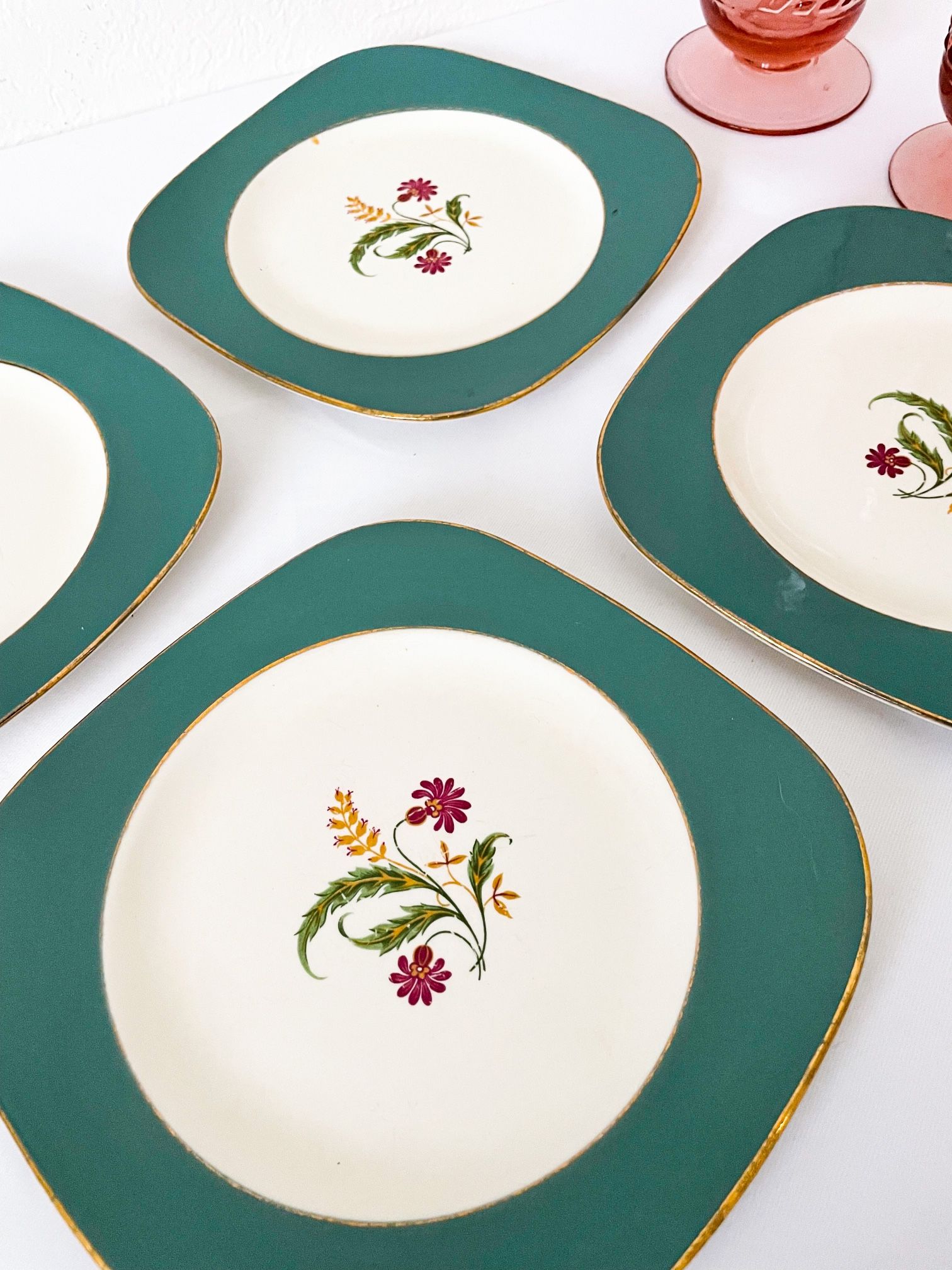 Vintage Homer Laughlin Square Salad Plates, Berkshire Pattern, Eggshell Cavalier