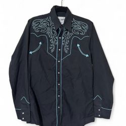 Rafael Amaya Western Style En Negro - Black & Turquoise Shirt Size Medium
