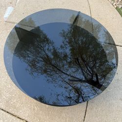 Round Glass Coffee Table with Storage (Good Condition)