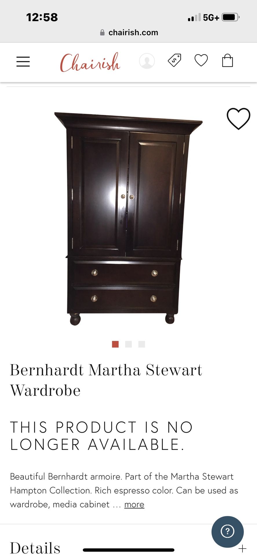 Solid Mahogany Martha Stewart Wardrobe/Armoire