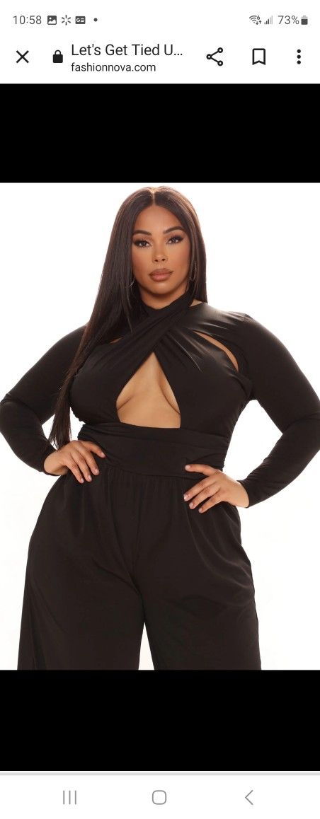 Fashion Nova Sz XL Black Lets Get Tied Up Long Sleeve Jumpsuit JP2225