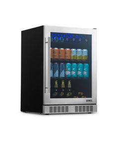 NewAir - 24" 224-Can Built-In Beverage Cooler with Color Changing LED Lights and Adjustable Shelves - Stainless Steel