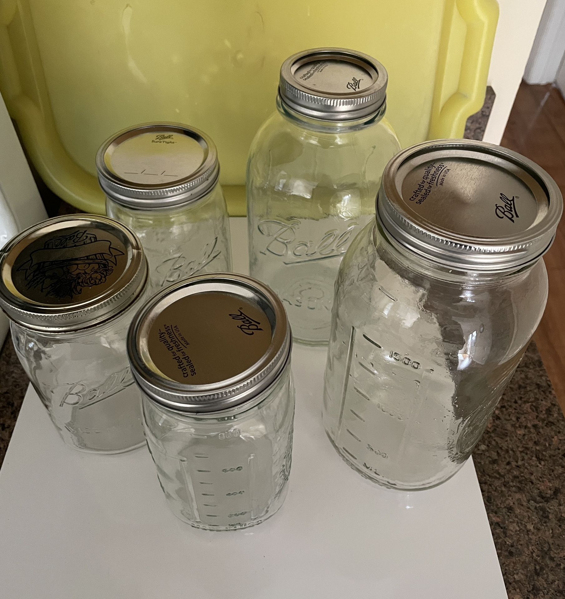 Glass Wide Mouth And Mason Ball Jars (5) – with Lids