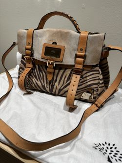 Mulberry Beige Zebra Printed Leather Travel Day Satchel