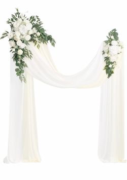 Ling's moment Artificial Wedding Arch Flowers Kit Pack of 4, 2pcs Hanging Silk Flowers Arrangement 2pcs Chiffon Drapes Ceremony Spring Fake Rose Arbor