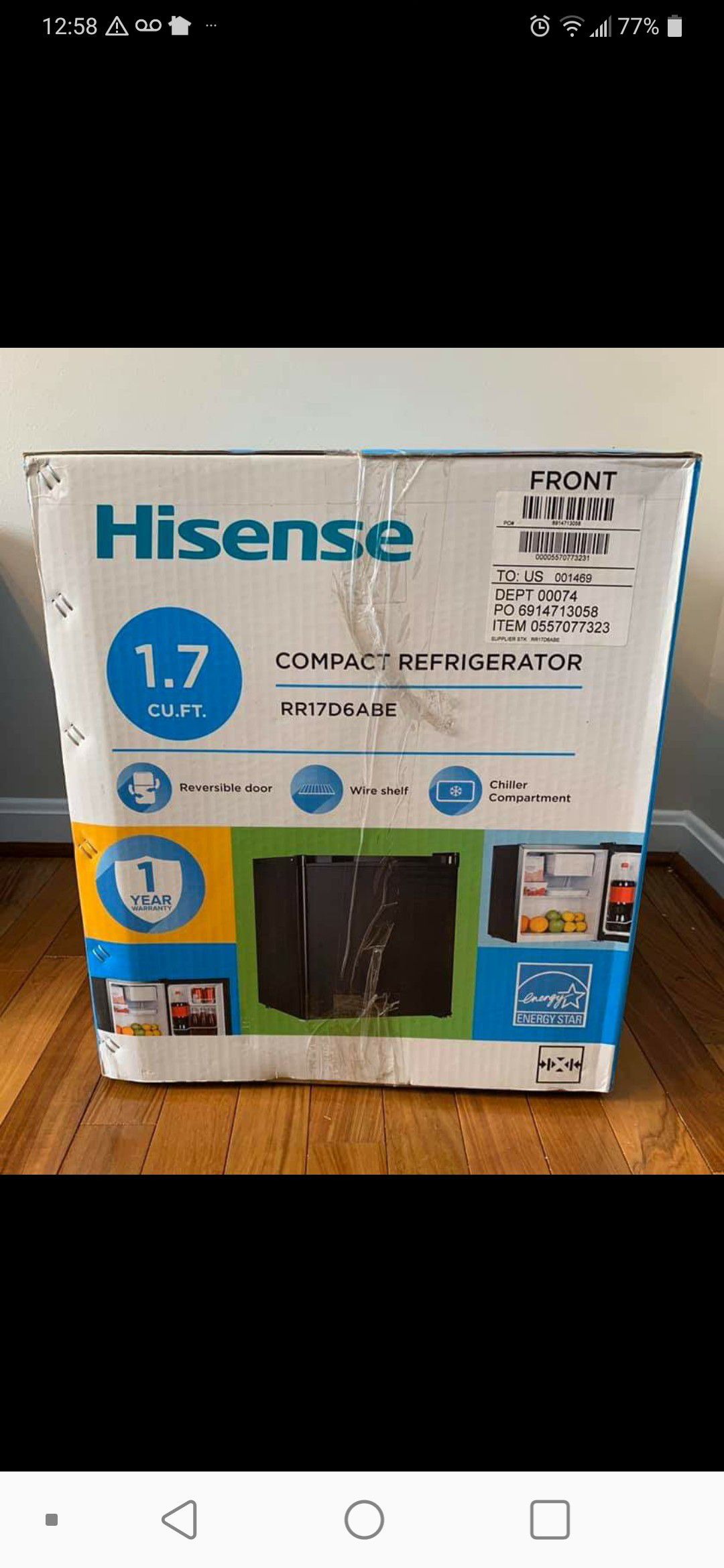 Hisense 1.7 cu ft compact refrigerator