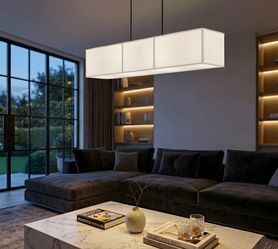 Brand New 6-light Rectangular Fabric Drum Chandelier With Bottom Diffuser Reflector