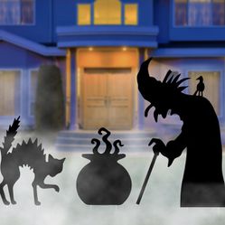 Halloween Decorations Outdoor Black Cat Witch Cauldron Yard Signs with Stakes, Scary Witch Silhouette Halloween Decorations for Outdoor Yard Lawn Gard
