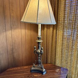 Antique French 19th Century Solid Bronze Candlestick Lamp - The Three Graces