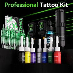 RHEIN Wireless Tattoo Gun Kit - 2 Batteries, 10 Needles