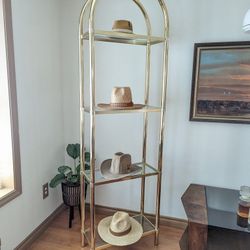 Vintage Mid Century 4 Tiered Brass Glass Open Display Tall Etagere Shelf