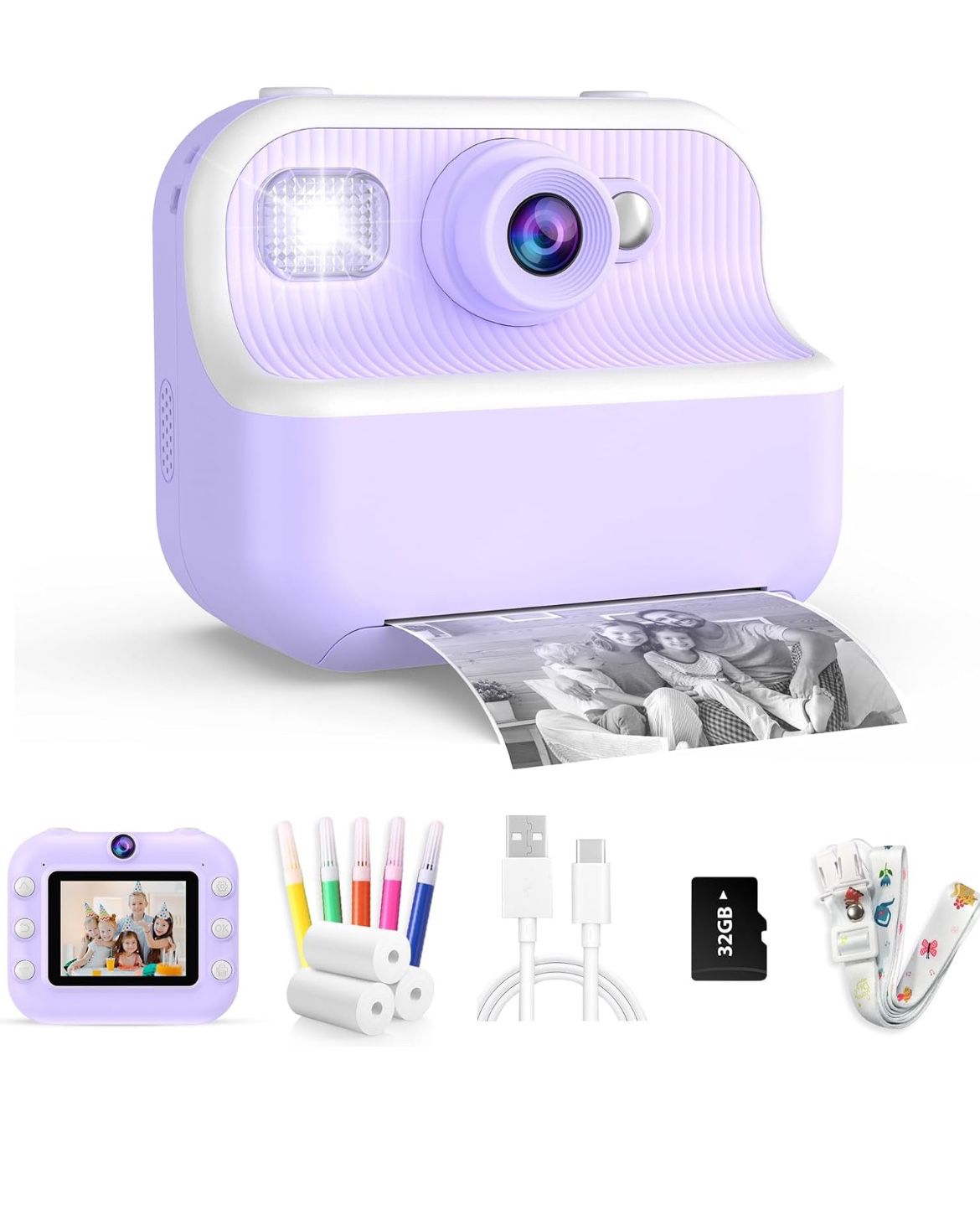  Camera for Kids Instant Print Photos - Toys Cameras for Toddler Printing Pictures- 12Mp Children Digital Selfie Camera - 1080P Video Cam