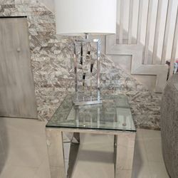 SILVER GLASS END TABLE + FLOOR LAMP