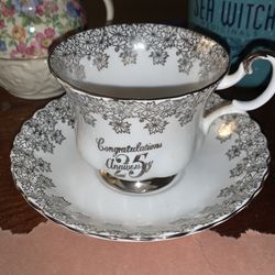 Royal Albert Vintage Bone China England 25th Anniversary Tea Cup and Saucer
