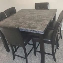 7pcs counter height faux marble Dining set