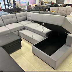 Grey Sofa Sleeper Sectional With Storage 🔥buy Now pay Later 