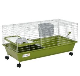 35"L Small Animal Cage~NEW~Rolling Bunny Cage, Guinea Pig Cage with Food Dish, Water Bottle, Hay Feeder, Platform, Ramp for Chinchilla, Green