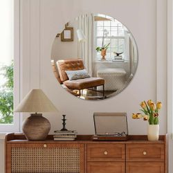 ANYHI 18" Round Frameless Beveled Bathroom Wall Mirror – New