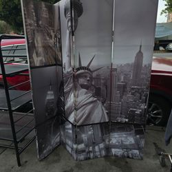 6' Double Sided New York Bridge Canvas Room Divider Gray