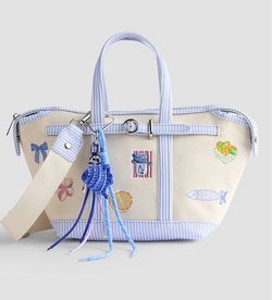 NEW Madden Girl Mini Tote Natural & Blue Striped