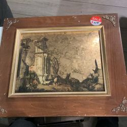 This is a vintage Mid Century brush stroke lithograph titled "Italian Scenes" by Academy Arts of Chicago, framed in wood with Florentine gold corners