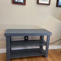 Modern Blue Entryway Bench with Shelves (Solid & Sturdy
