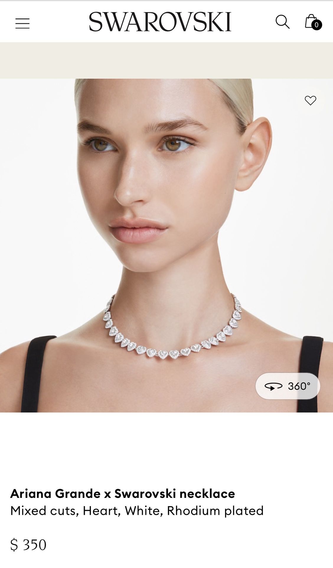 Ariana Grande x Swarovski necklace Mixed cuts, Heart, White, Rhodium plated