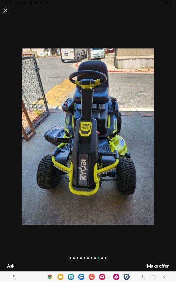 RYOBI 38"IN 100 AH BATTERY ELECTRIC REAR ENGINE RIDING LAWN MOWER NEW