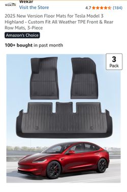2025 New Version Floor Mats for Tesla Model 3 Highland - Custom Fit All Weather TPE Front & Rear Row Mats, 3-Piece