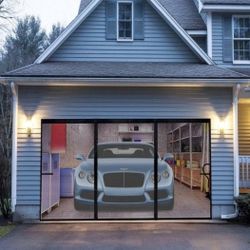 Magnetic Garage Screen Door for 1 Car Garage Doors 9x7FT- Reinforced Self Sealing Mesh, Hands Free Door Screen with Closure Weighted Bottom, Black